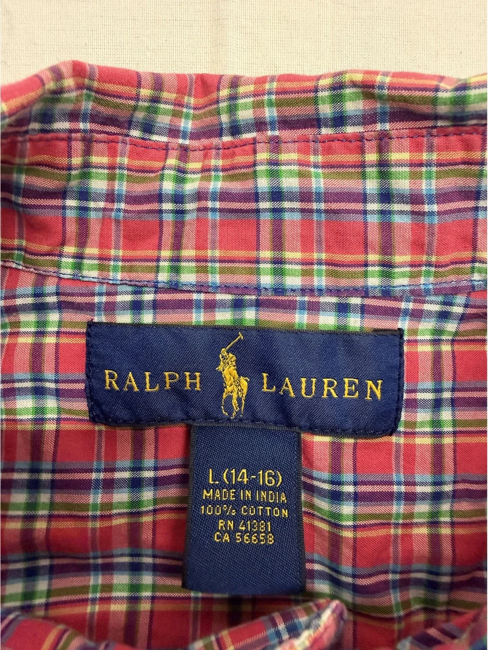 Ralph Lauren Men's Classic Fit Red Plaid Button-Down Shirt L (14-16)